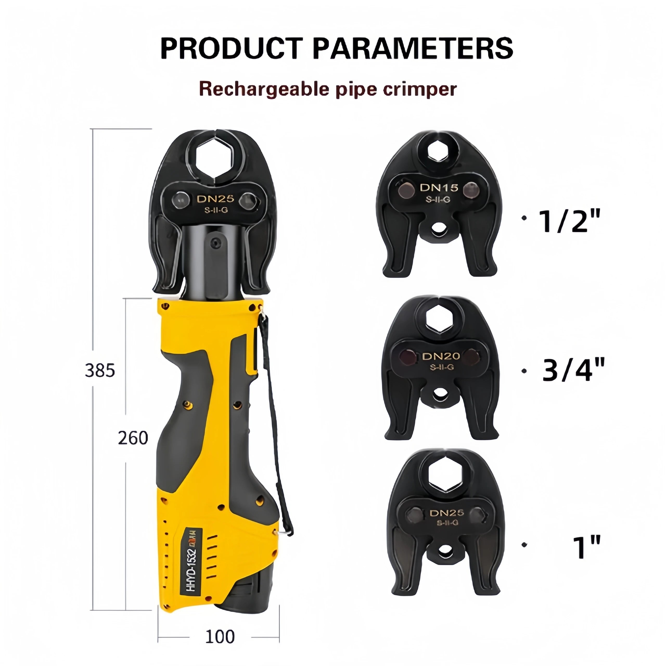 Mini HVAC Rechargeable Hydraulic Pro Press Machine HHYD-1532 Steel 1/2-3/4\" 1\"Jaws Copper Pipe Crimping Tool 220v Power Source