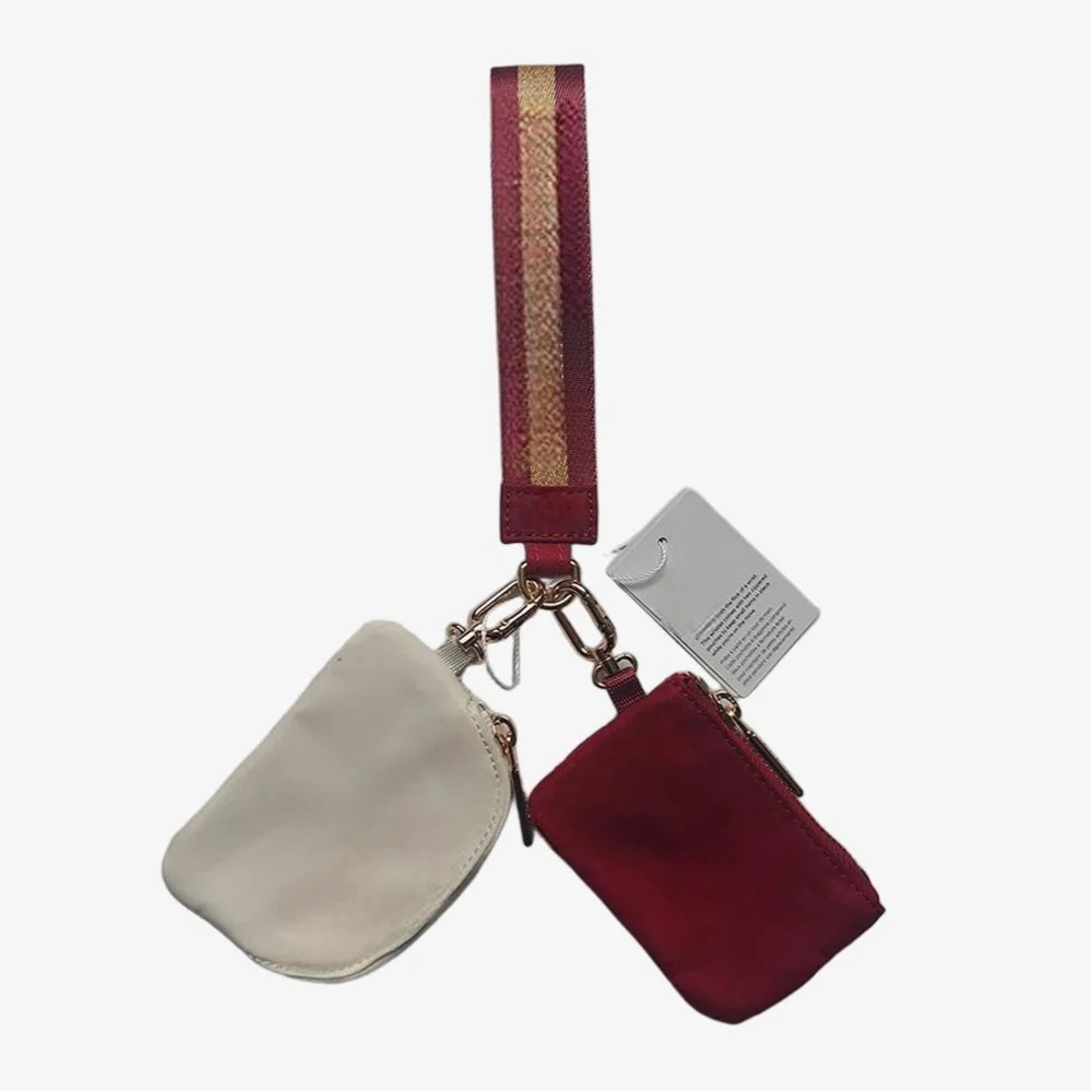 Light Weight Nylon Zipper Dual Pouch Portable Business Wristlet Hanging Keychain Bag in USA Overseas Warehouse