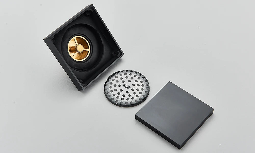 Rozin Brushed Gold Floor Drains 10*10cm Invisible Bathroom Floor Drain Matte Black Square Shower Deodorant Waste Drain Strainer