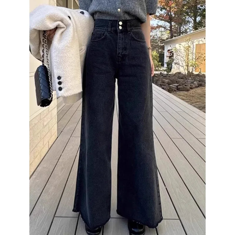 Boutique Wholesale 2026 Autumn Elegant High Waist Versatile Slim Leisure Wide Legged Women's Jeans