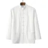 Traditional Chinese Style New Year Hanfu Men Tops Kung Fu Solid Linen Tai Chi Wushu Outfit Vintage China Shirt Clothing