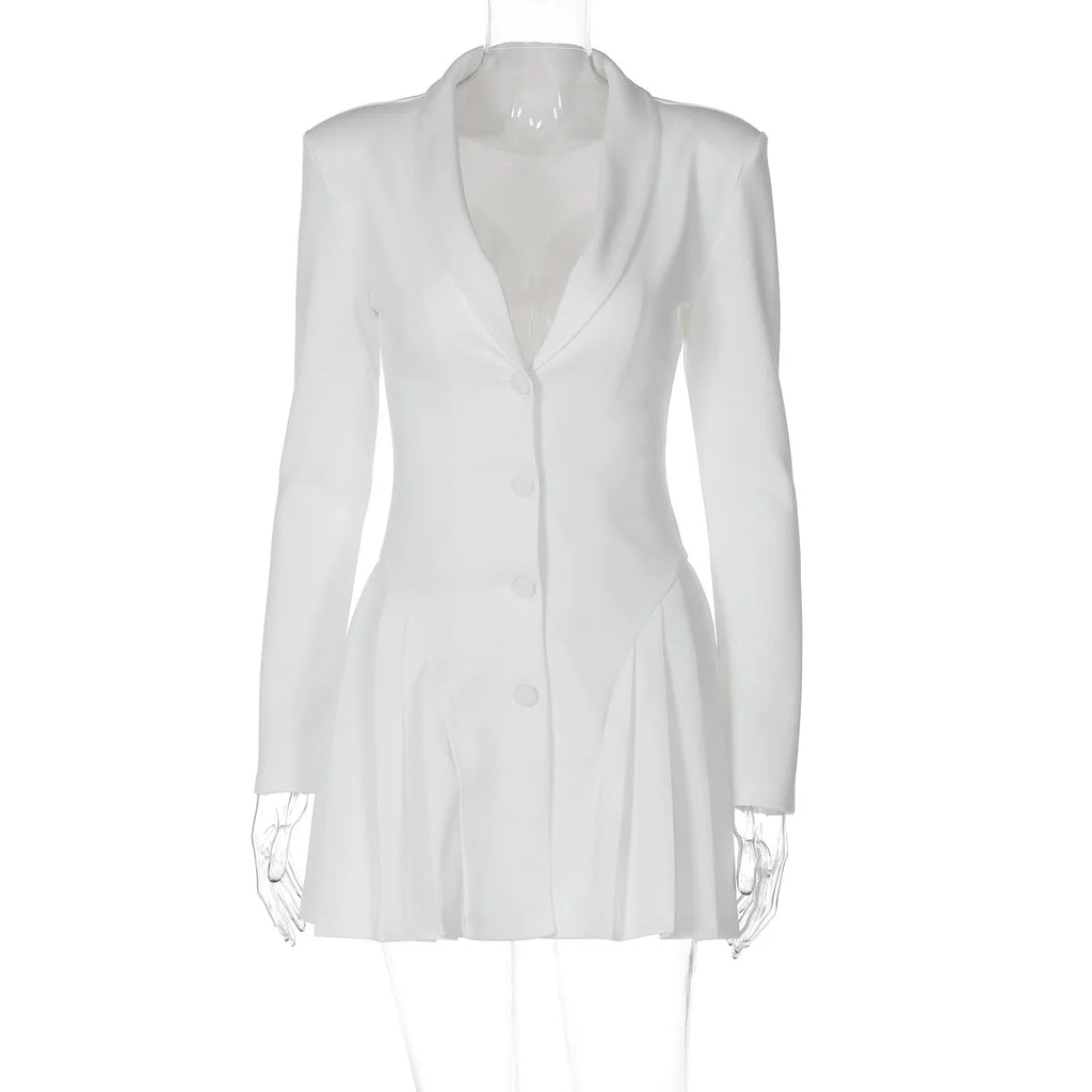 D4616778G V Neck Long Sleeve Side Pleated Hem Wrap Suit Dress Fashion Elegant 2024 Manufacturer Streetwear Casual Clothing