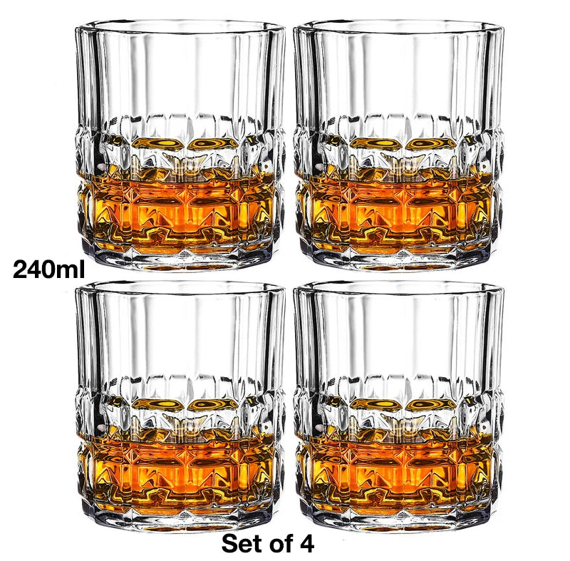 4PCS Fashion Whiskey Glasses, Scotch Whisky, Bourbon, Cocktails, RUM, Durable Whiskey Glasses