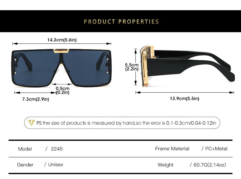2245 New Fashion Square Sunglasses Men Women Sun Glasses Gradients Lens Golden Frame Luxury Custom Logo Sunglasses