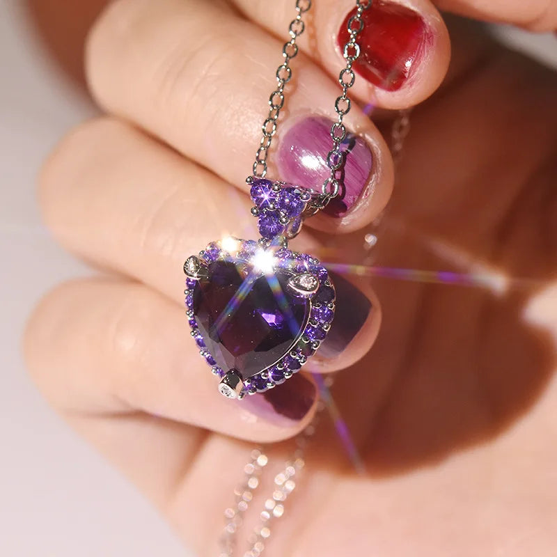 100% 925 Sterling Silver Chain 45cm Necklace Natural Amethyst Topaz Pendant Beautiful Women Gemstone Wedding Bizuteria Pendant