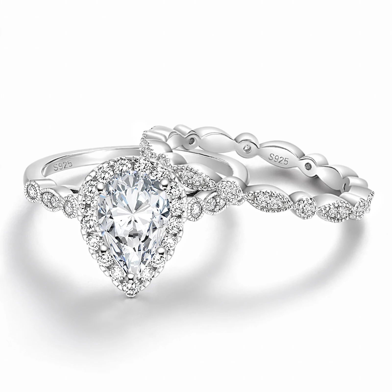 OAHLAN 1.5CT Zircon 925 Sterling Silver Gold Plated Women Ring Sets Wedding Teardrop Engagement Rings Anniversary Gift Jewelry