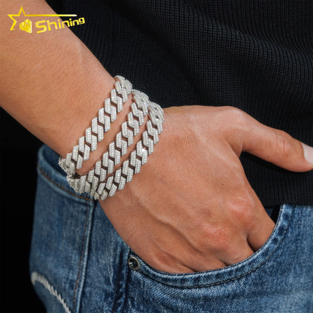 Hot Selling Pass Diamond Tester 925 Sterling Silver 10mm 15mm  20mm Moissanite Cuban Link Chain Mens Cuban Bracelet
