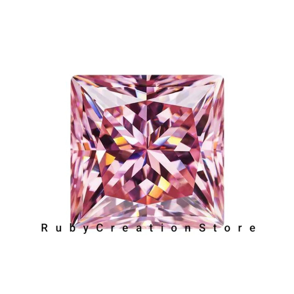 Beautiful Color Pink Princess Cut Polished Moissanite Loose Stone VVS1 Clarity High Brilliance Fire Certified Gemstone for