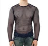 Mens Transparent Sexy Mesh T Shirt New See Through  Fishnet Long Sleeve Muscle Undershirts Nightclub Party Perform Top Tees
