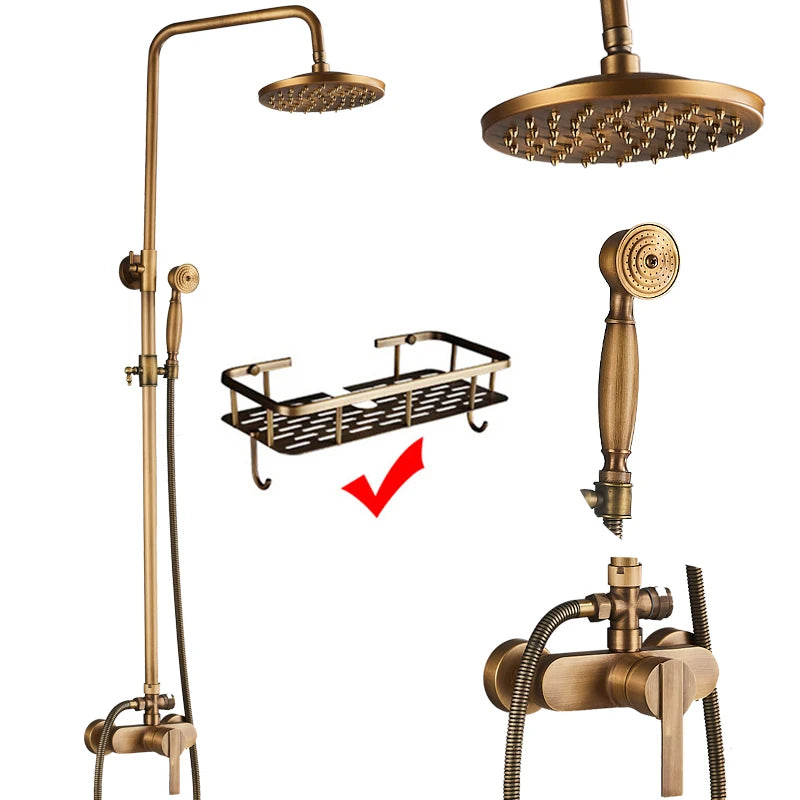Rainfall Bathroom Shower Set Brass Antique Shower Mixers with Handshower Single Handle Wall Mounted Shower Faucet Tap
