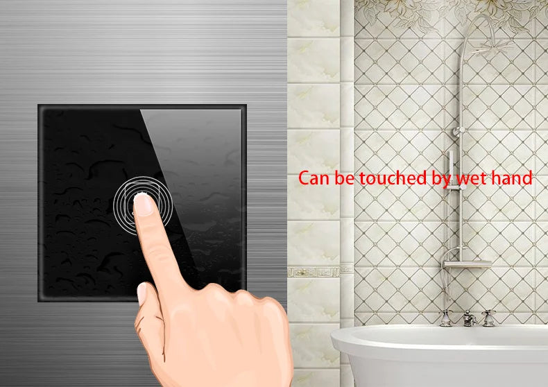 Wall Touch Switch AC100-240V EU Sensor Lamp Light Switches Tempered Crystal Glass Panel LED Power 1/2/3 Gang Interruttore