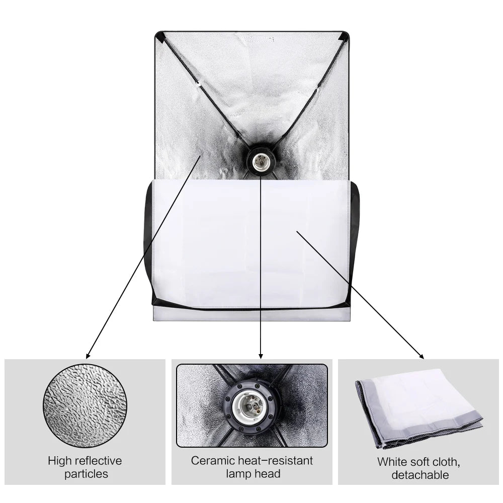 20-135W Softbox Lighting Kit 50x70CM Photography LED Lamp Professional Continuous Light System Equipment For Photo Studio