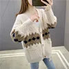 Women's Korean Style V-Neck Cable Knit Oversized Loose Sweater Coat Custom Fit with Front Logo Long Sleeve