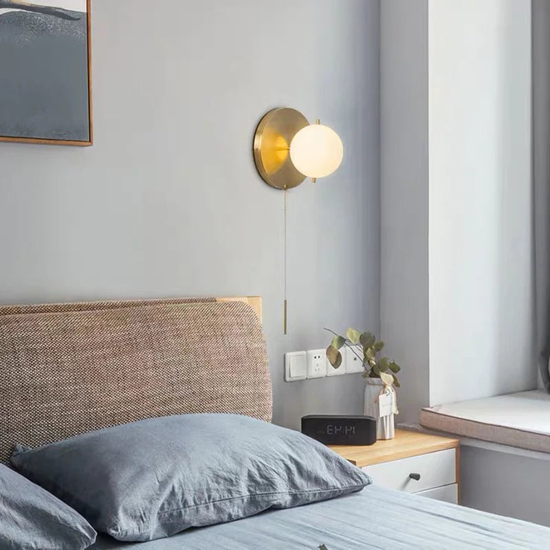 Wall Lamp With Switch Nordic ball wall lamp luxury TV postmodern minimalist glass creative hotel aisle corridor gold wall lamp