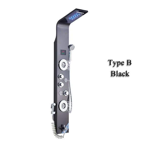 ULGKSD Black/Brushed Bathroom Shower Faucet LED Shower Panel Column Bathtub Mixer Tap With Hand Shower Temperature Screen