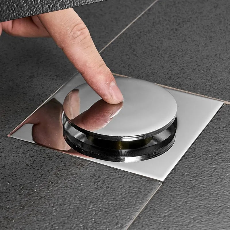 Silver/Black Floor Drain Brass Square Pop Up Floor Drain-Floor Cover Shower Room Push Down Drain Plug Anti-odor Shower Drain