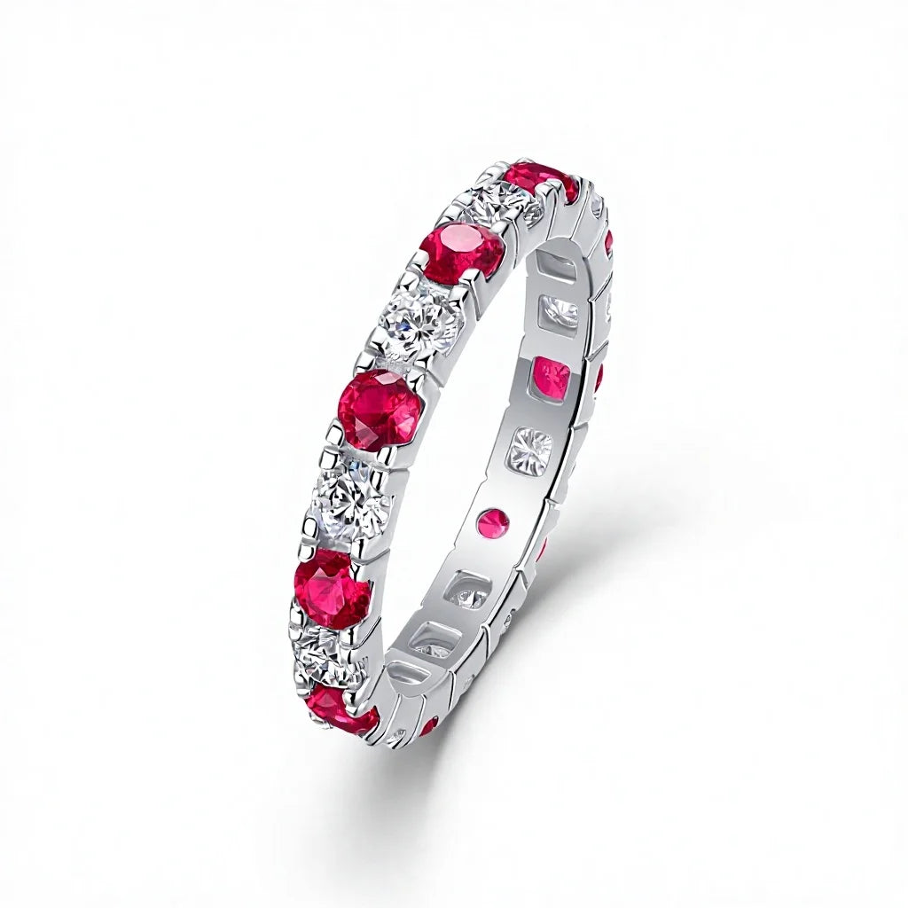 Pass Diamond Tester 3MM Lab Grow Emerald GEM Main Stone Band Solid 925 Silver VVS Moissanite Eternity Band Rings for Women