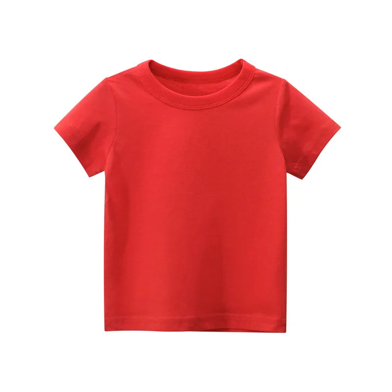 2026 Summer Girls Boys Solid T-Shirts Clothes 100% Pure Cotton Short Sleeve Yellow Red Green Kids UnderShirt Bottomming Clothing