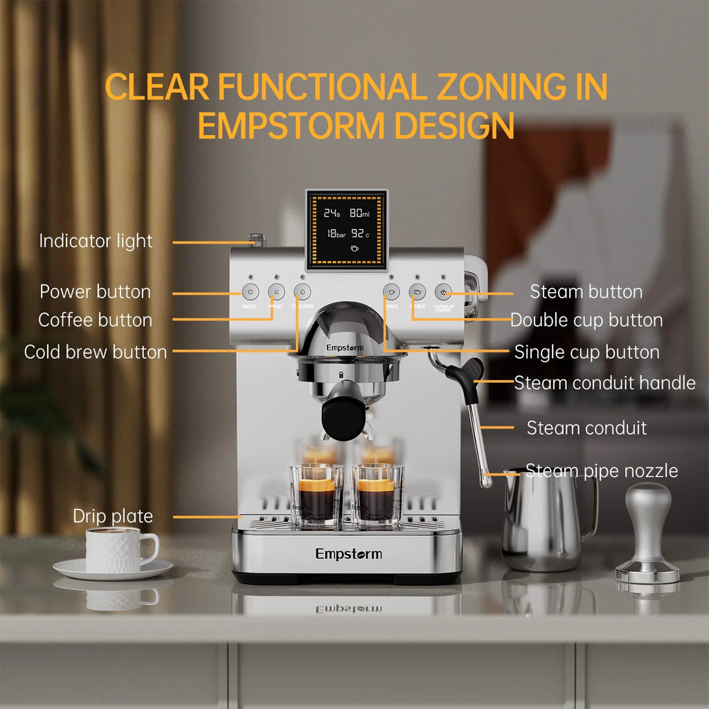 Empstorm Latest Design Coffee Maker Cold Brew Espresso Coffee Maker Italian Coffee Machine for Office Stock in the US Local
