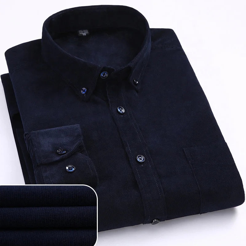 Plus Size 6xl Autumn/winter Warm Quality 100%cotton Corduroy Long Sleeved Button Collar Smart Casual Shirts for Men Comfortable