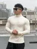 S-3XL Striped Versatile Men's Half High Neck Long Sleeve Sweater Mid Neck Slim Knit Bottom Shirt