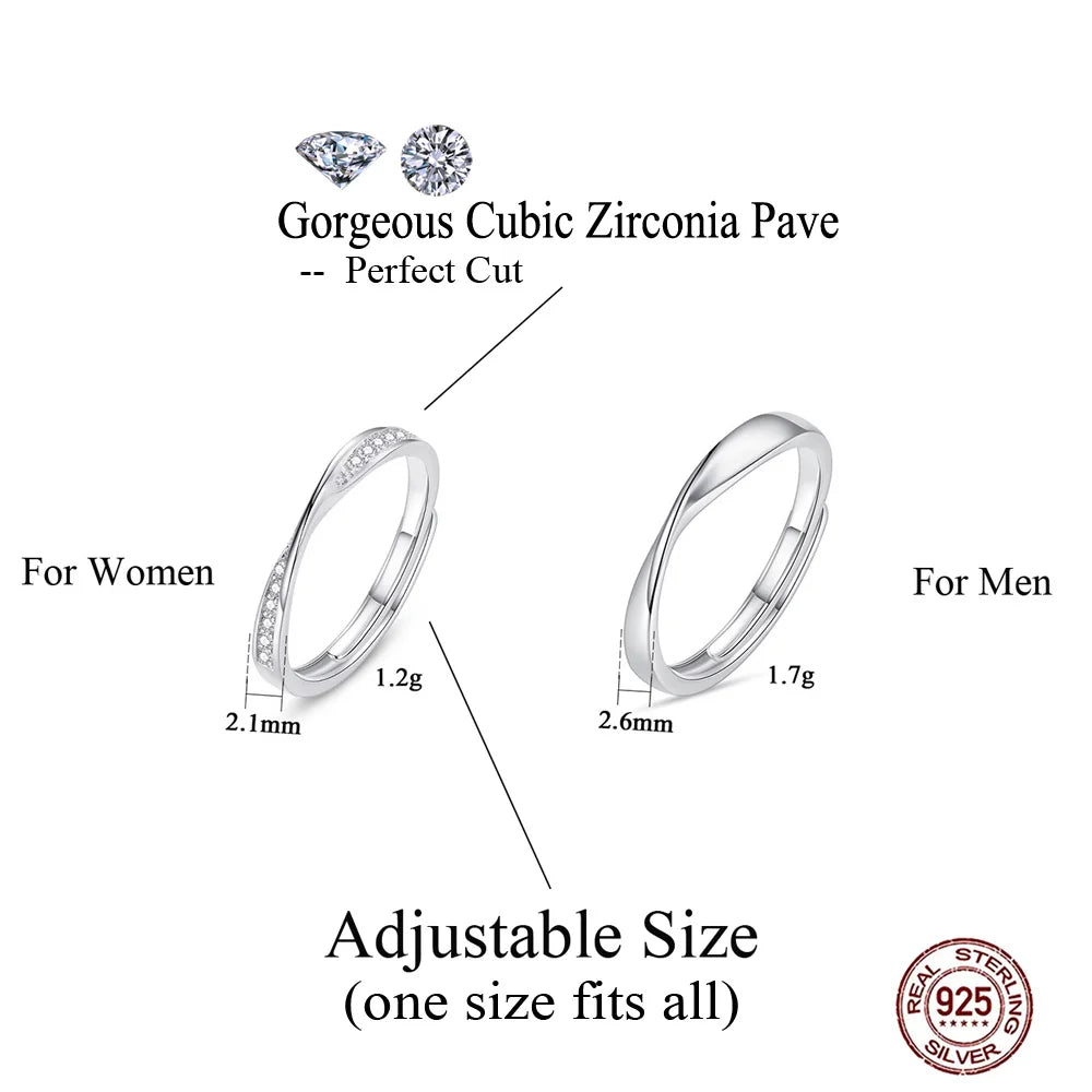Trendy Fashion Real Pure 925 Sterling Silver Couple Rings for Propose Engagement Wedding Anniversary Jewelry Gift