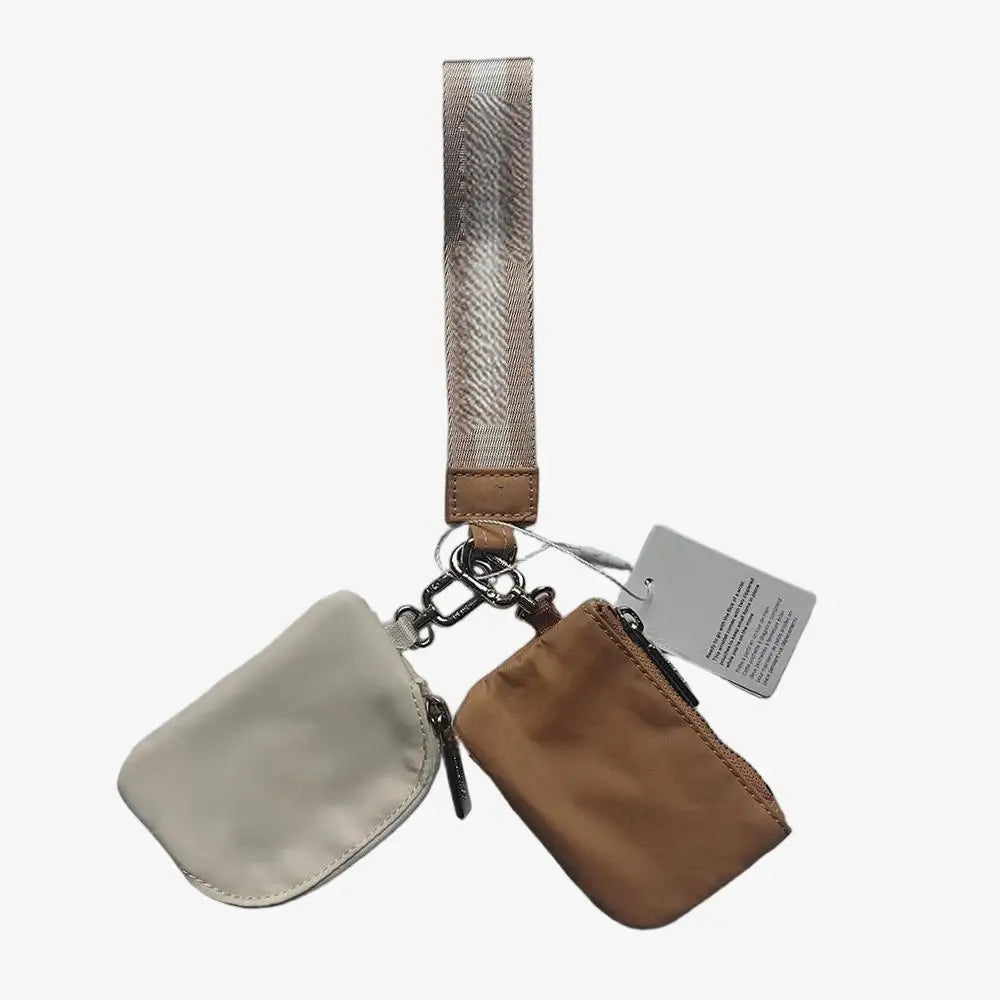 Light Weight Nylon Zipper Dual Pouch Portable Business Wristlet Hanging Keychain Bag in USA Overseas Warehouse