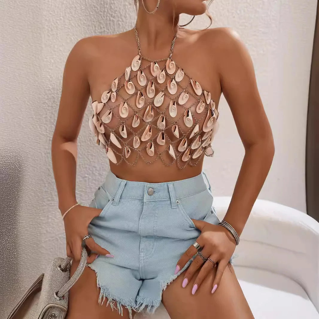 Festival Outfit Hot Hot Sale Sexy Fashion Imitation Conch Vest Female Hollow Out Tank Top