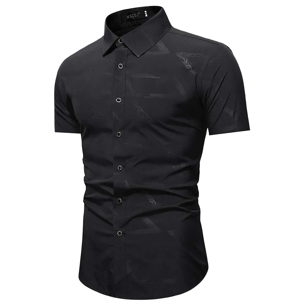 Summer Business Social Chemise Homme Casual Party Short Sleeve Striped Shirt Men Dress Luxury Button Up Fashion Mens Clothes