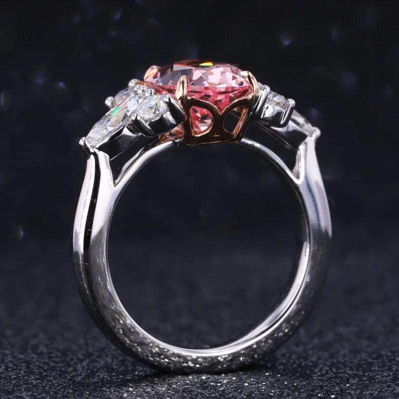 Starsgem Oval Cut Sakura Pink Lab Grown Sapphire With Moissanite Wedding 14k Womens Rings Gold