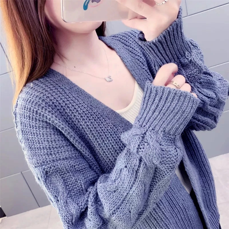New Fashion Autumn Winter Sweater Long Sleeve Solid Color Knit Tops Cardigan Women's Clothing Casual Sweater