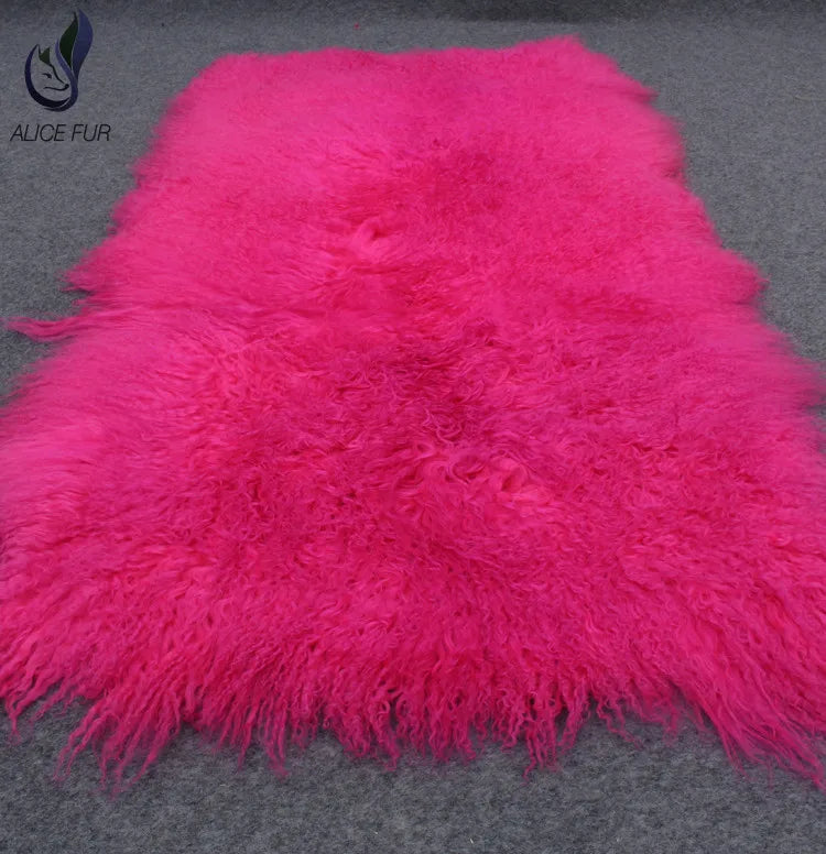 Natural Raw Mongolian Sheep Fur Blanket Garment with Long Curly Hair