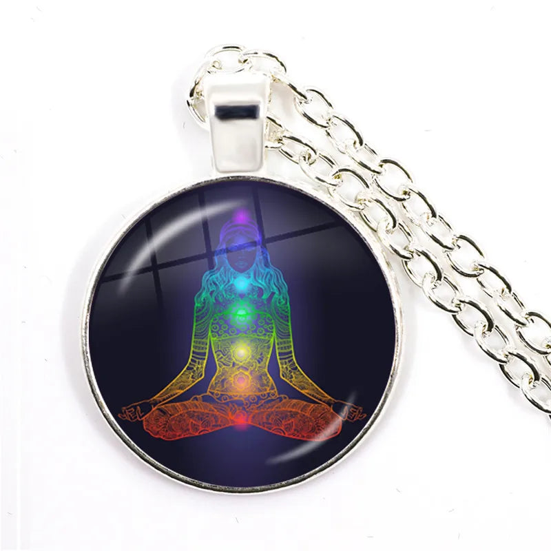 New Arrival 7 Chakra Reiki Healing Necklace Buddha Yoga Meditation Pendant Spiritual Hope Jewelry Chain Statement Necklace Gift