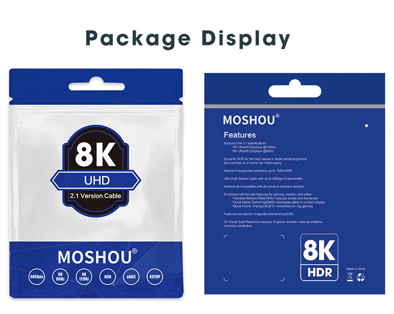 MOSHOU HDMI 2.1 Cable 8K 60Hz 4K 120Hz 48Gbps HDMI Splitter Cables EARC HDR10+ Video Cable HDMI2.1 for TV Box PS5