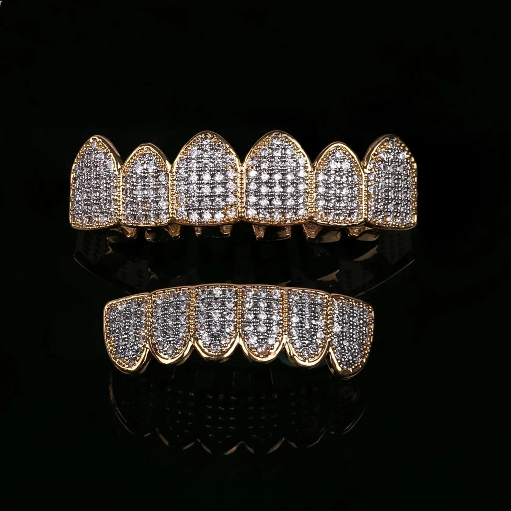 Luxury 925 Silver 14k Gold Plated Iced Out Hip Hop VVS Diamond Body Jewelry Teeth Grills for Men Wedding & Engagement Party Gift