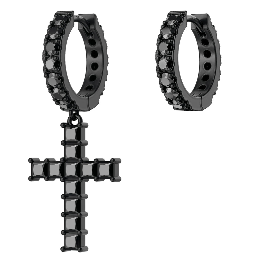 14K Gold Plated Dangle Cross Earring 925 Sterling Silver Women Men Birthday Gift CHRISTIAN 5A CZ Cubic Zirconia Hoop Earring