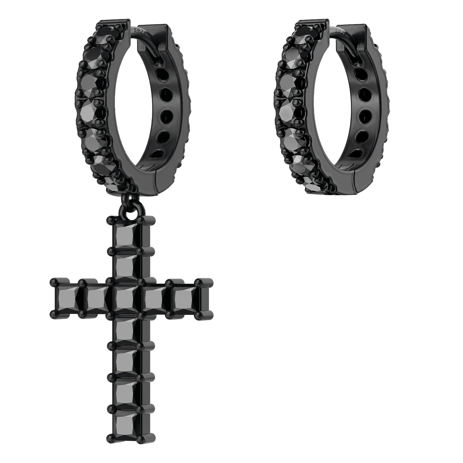 14K Gold Plated Dangle Cross Earring 925 Sterling Silver Women Men Birthday Gift CHRISTIAN 5A CZ Cubic Zirconia Hoop Earring