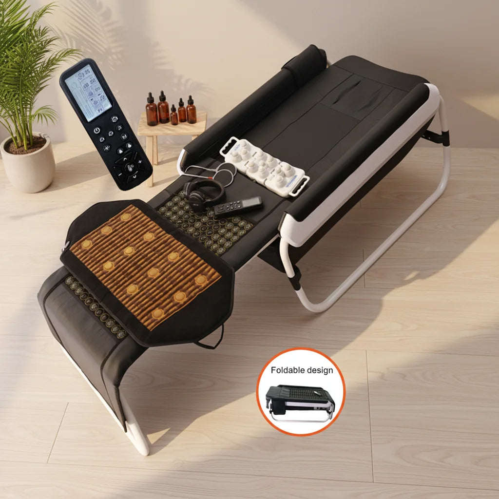 Best New Wholesale Automatic Spine Traction Acupressure Jade Roller Hot Stone Electric Spa Beauty Salon Infrared Massage Bed