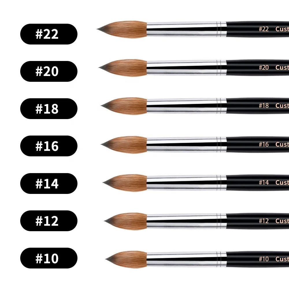 TITIAN OEM Packaging Black Wooden Oval 100% Kolinsky Acrylic Nail Brush Wholesale for Nails Art Size 8 10 12 14 16 18 20 22