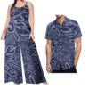 Custom on Demand Set of Couples Hawaiian Tropical Floral Big Size Shirt and Casual Women Halter Rompers Polynesian Couple Suit