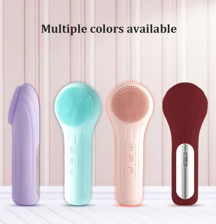 Vibrating Silicone Facial Cleansing Brush with Heat Massage & USB Charging