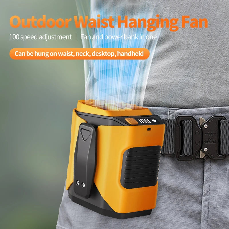 Portable 5000mAh LED Display Mini Waist Clip Fan Hotel & Household Use Battery Powered Cooling Neck Belt Fan