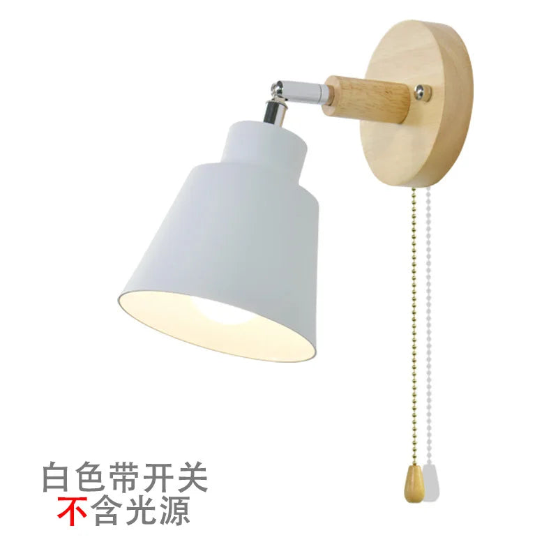 Nordic wooden wall lights with Zipper switch sconce modern wall lamp bedroom bedside lamp macaroon wall sconce Freely rotatable