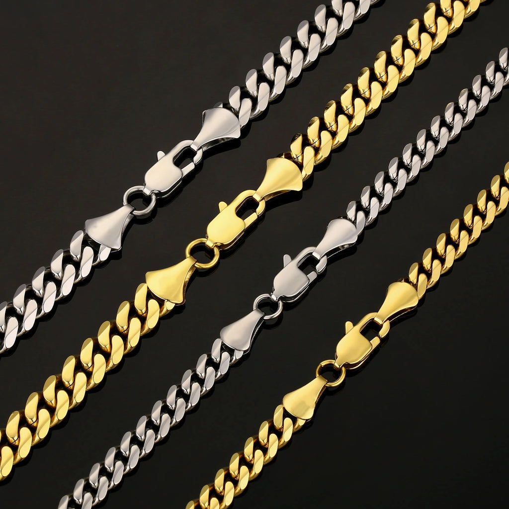 5MM Curb Cuban Necklace Tarnish Free Waterproof Jewelry Women Hiphop 14K Real Gold Plating Stainless Steel Men Cuban Link Chain