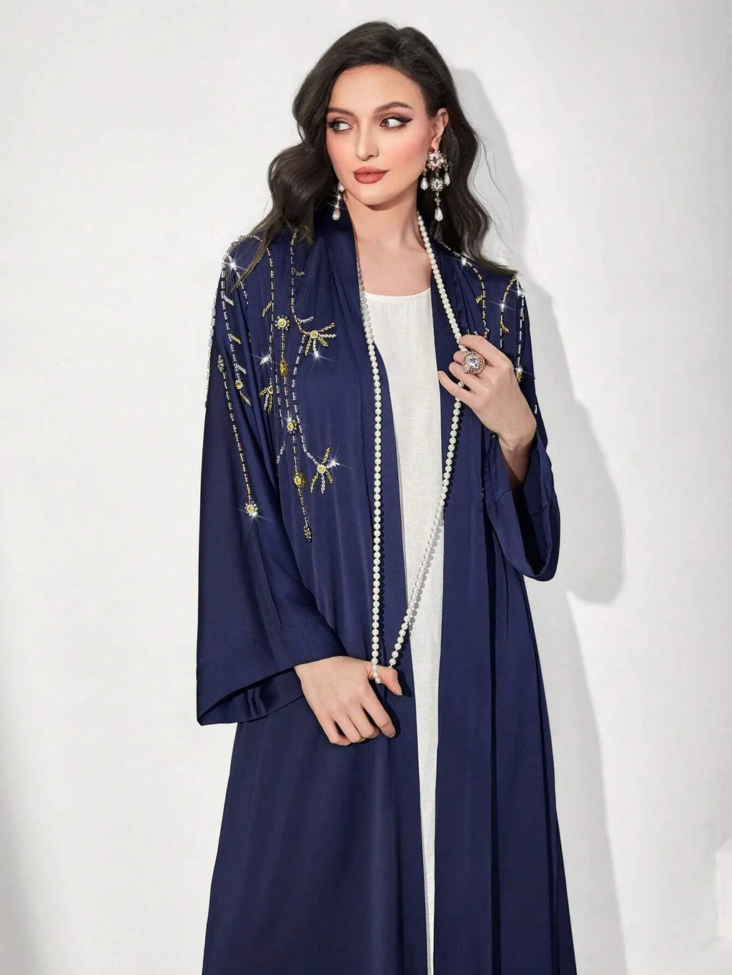 Beaded Elegant Maxi Dresses Dubai Turkish Abaya Women Muslim Dress 2024 Dubai Modest