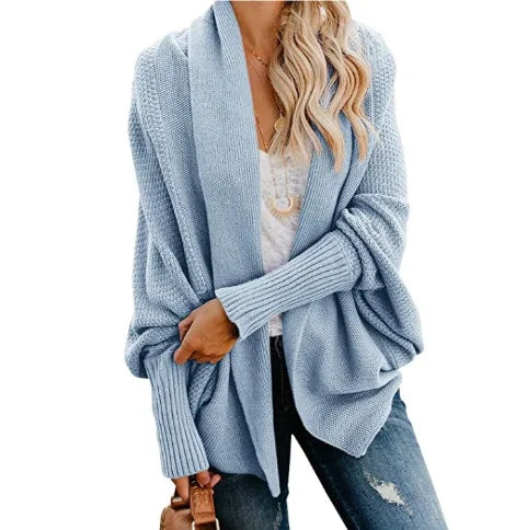 Bat Sleeve Large Knitted Cardigan Sweater Women's Outer Coat Solid Color Knit