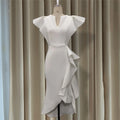 A80081 Manufacturer High Waisted Cap Sleeve Ruffles Midi Evening Dress Women
