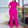 Women's Casual Satin Jumpsuit with Sexy Lace Cutout Short Sleeve High Waist Halter Collar Button Decoration