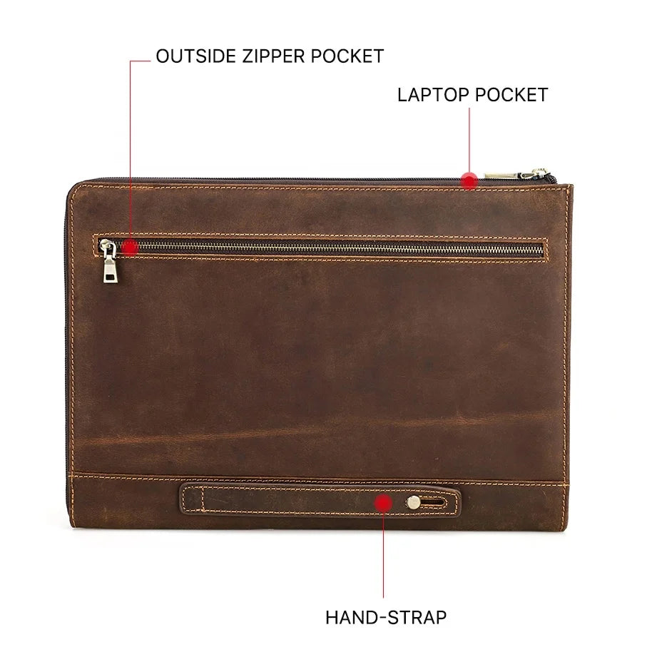 Premium 14 Inch Genuine Leather Laptop Sleeve for Macbook Pro 2021 Customizable Size & Logo CONTACTS FAMILY Brand