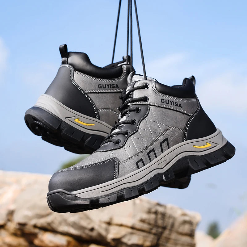 GUYISA Microfiber Rubber All Season High-top Shoes Durable Puncture-resistant Steel Toe Cap